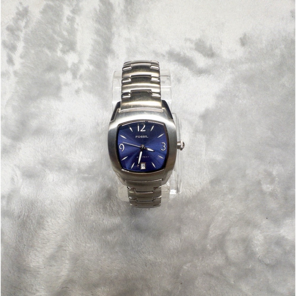 Vtg Fossil Arkitekt FS 2940 Blue Dial Silver Band 50 ATM